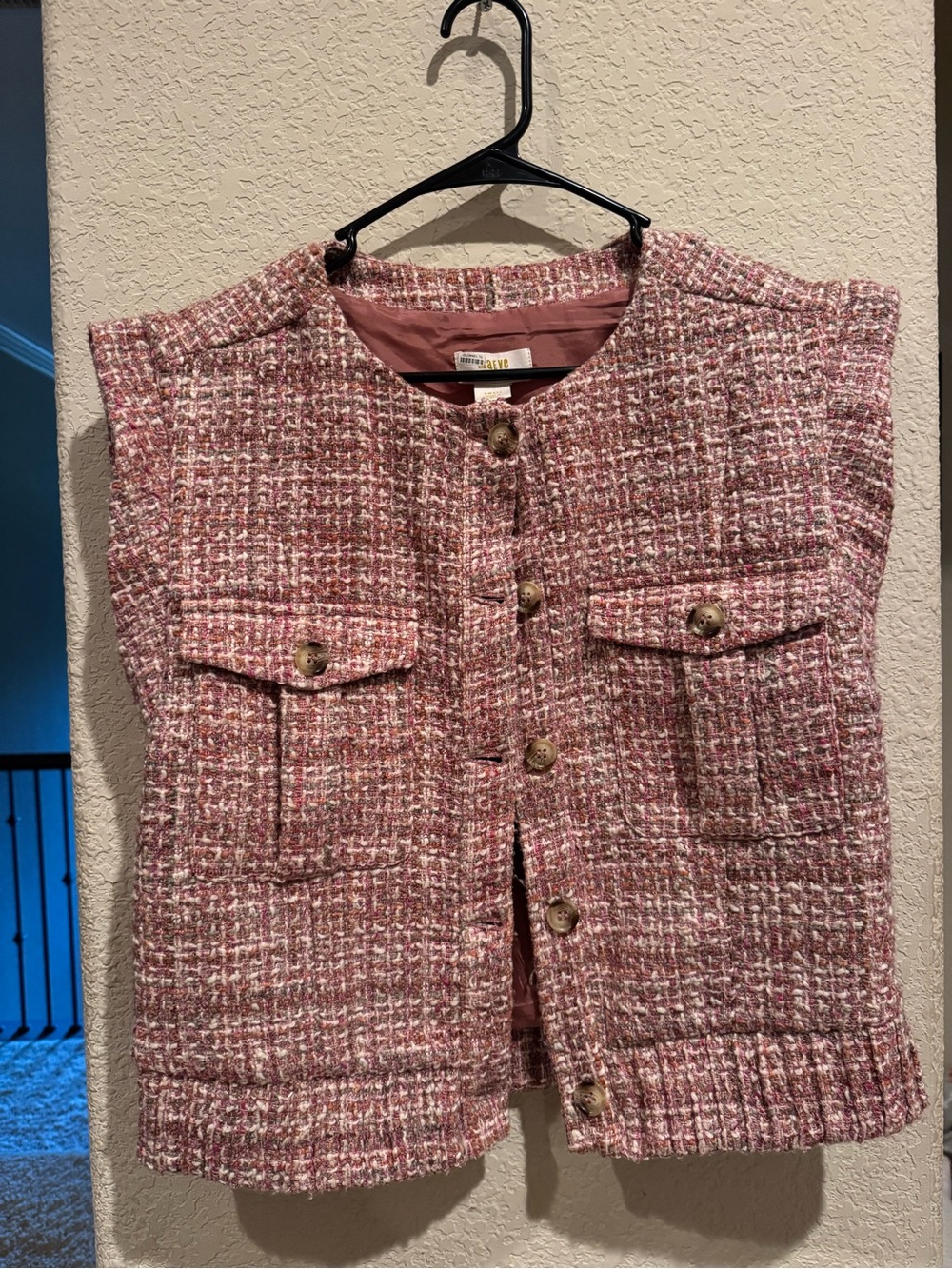 Anthropologie Maeve Pink Tweed Button-Front Vest